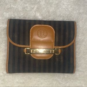 Authentic Fendi Penguin Strip Canvas Compact Wallet